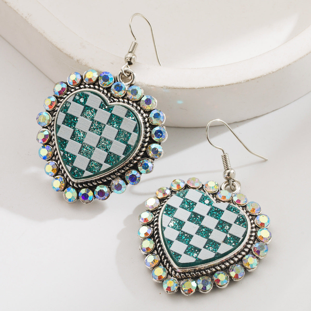 Wholesale diamond-studded heart-shaped exaggerated niche earrings